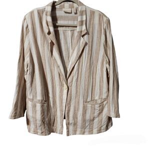 Chicos Size 3  US 16 or XL  Linen Blend Cream  Blazer Jacket Long  Sleeve